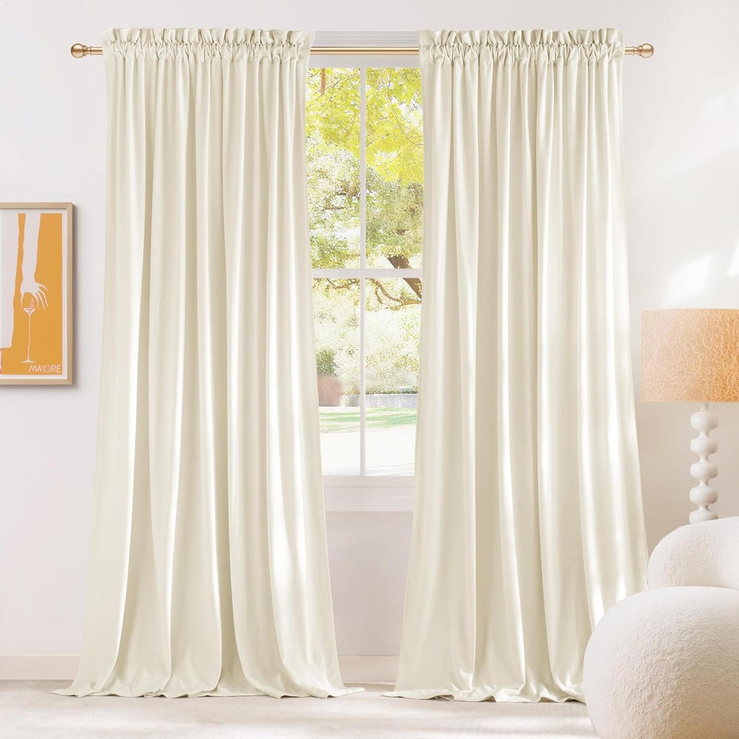 NICETOWN Ivory White Blackout Velvet Curtains for Large Doors