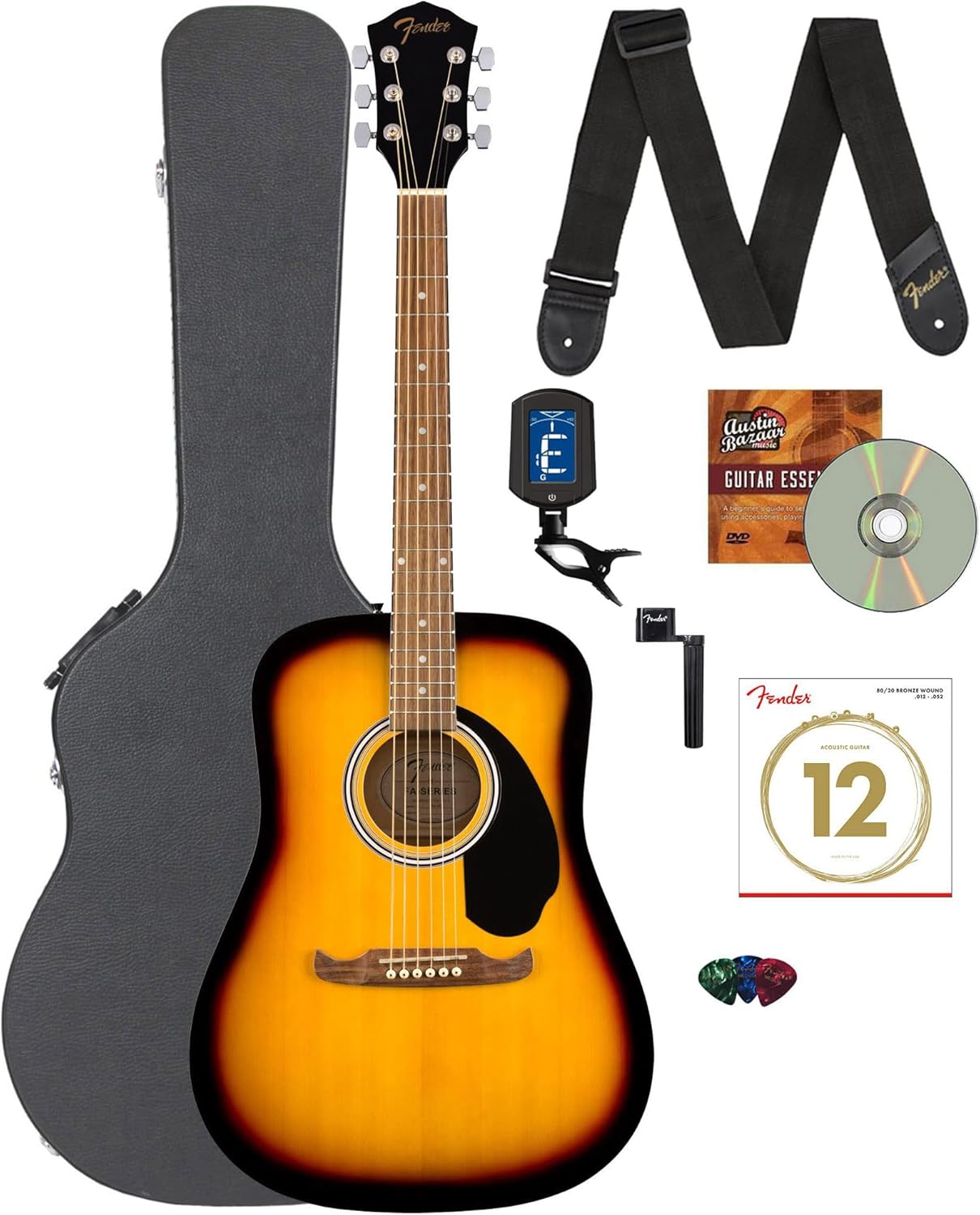 Fender FA-125 Dreadnought Guitar - Sunburst Bundle for Complete Guitar Experience