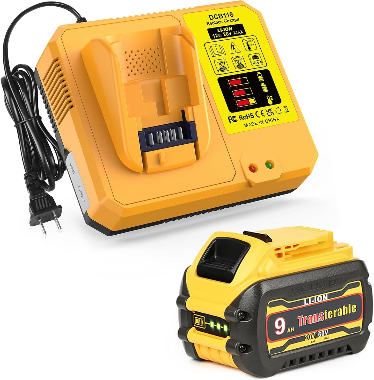9.0Ah Replacement Battery & Charger Combo for Dewalt Tools