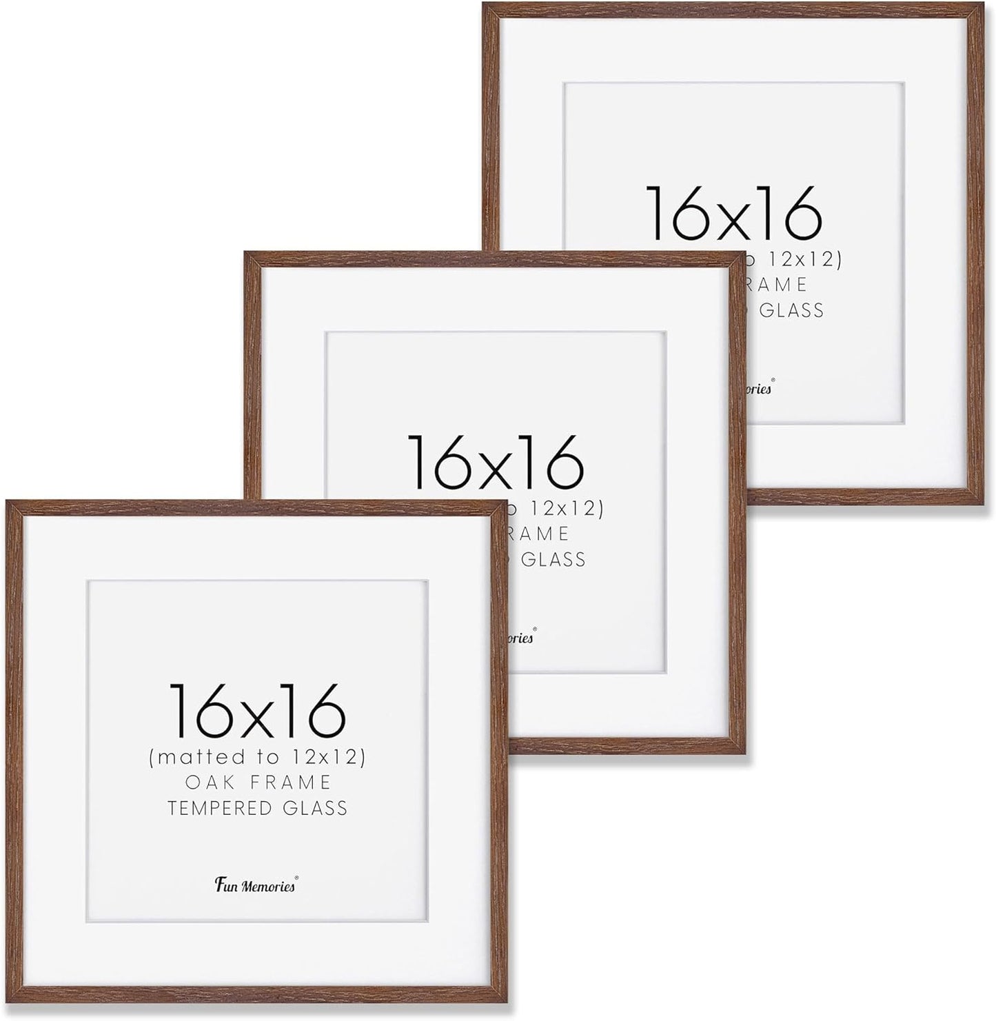 16x16 Picture Frames for Wall - Rustic Oak Wood Frame Set