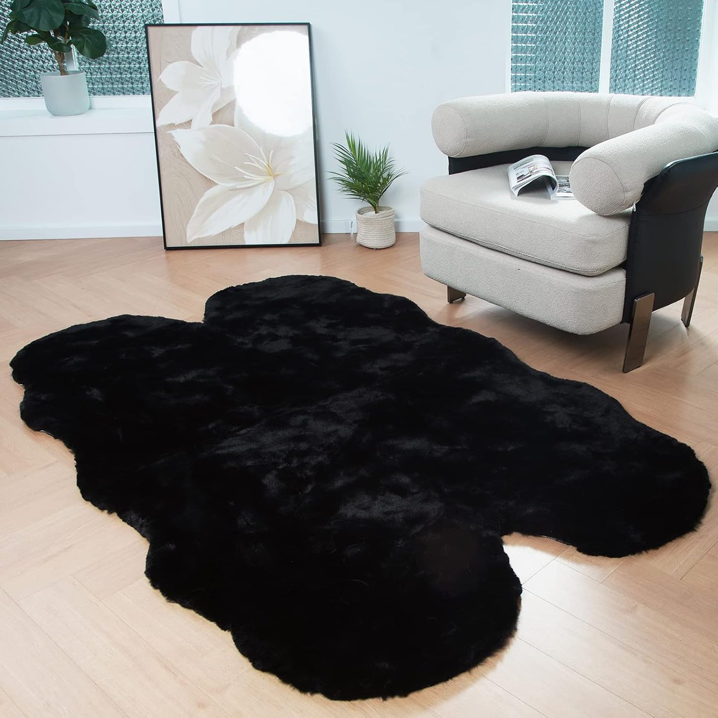 Luxurious 4x6 Faux Rabbit Fur Rug for Living Room Decor