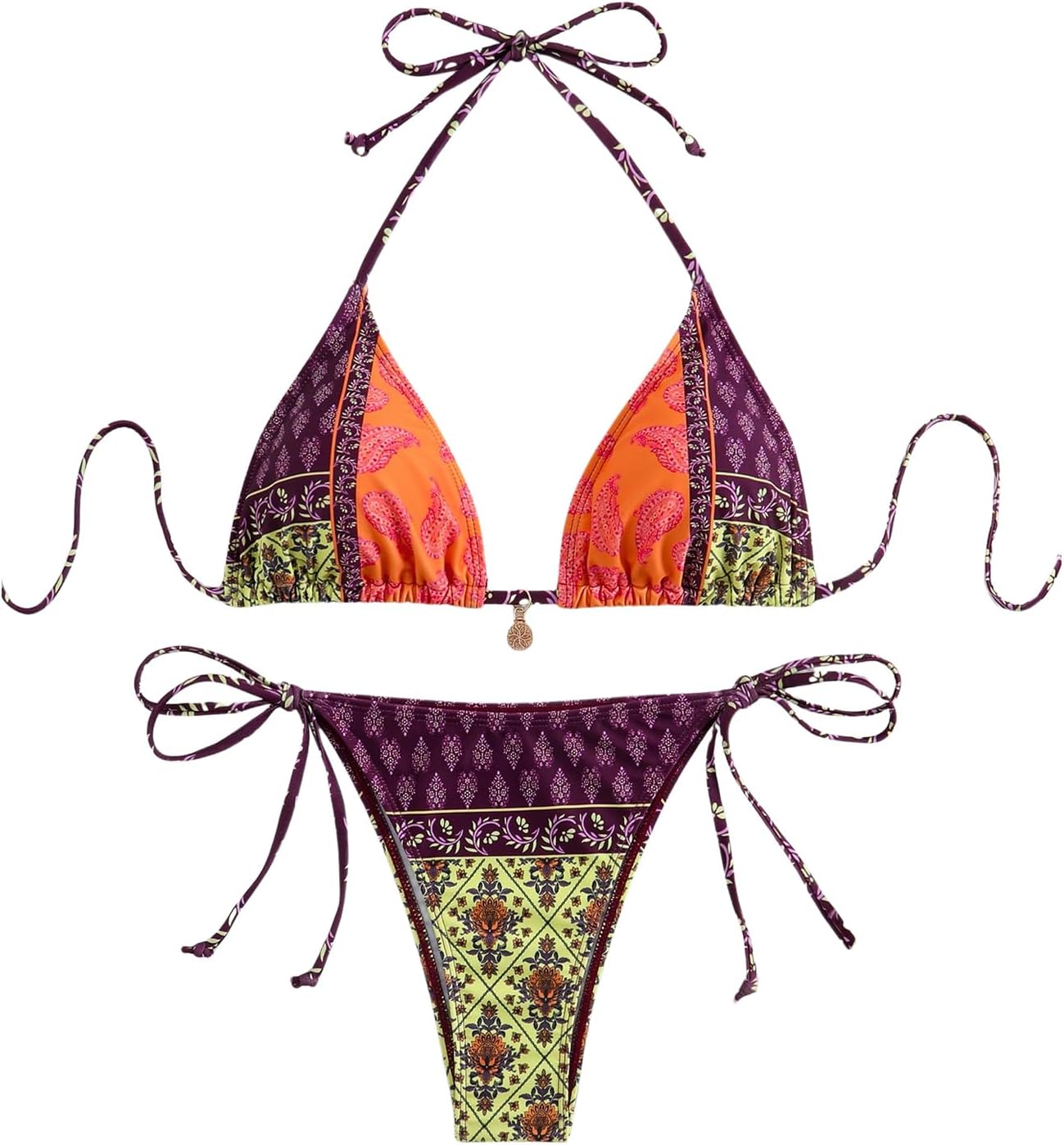 Verdusa Boho Paisley Bikini Set - Backless Halter Style