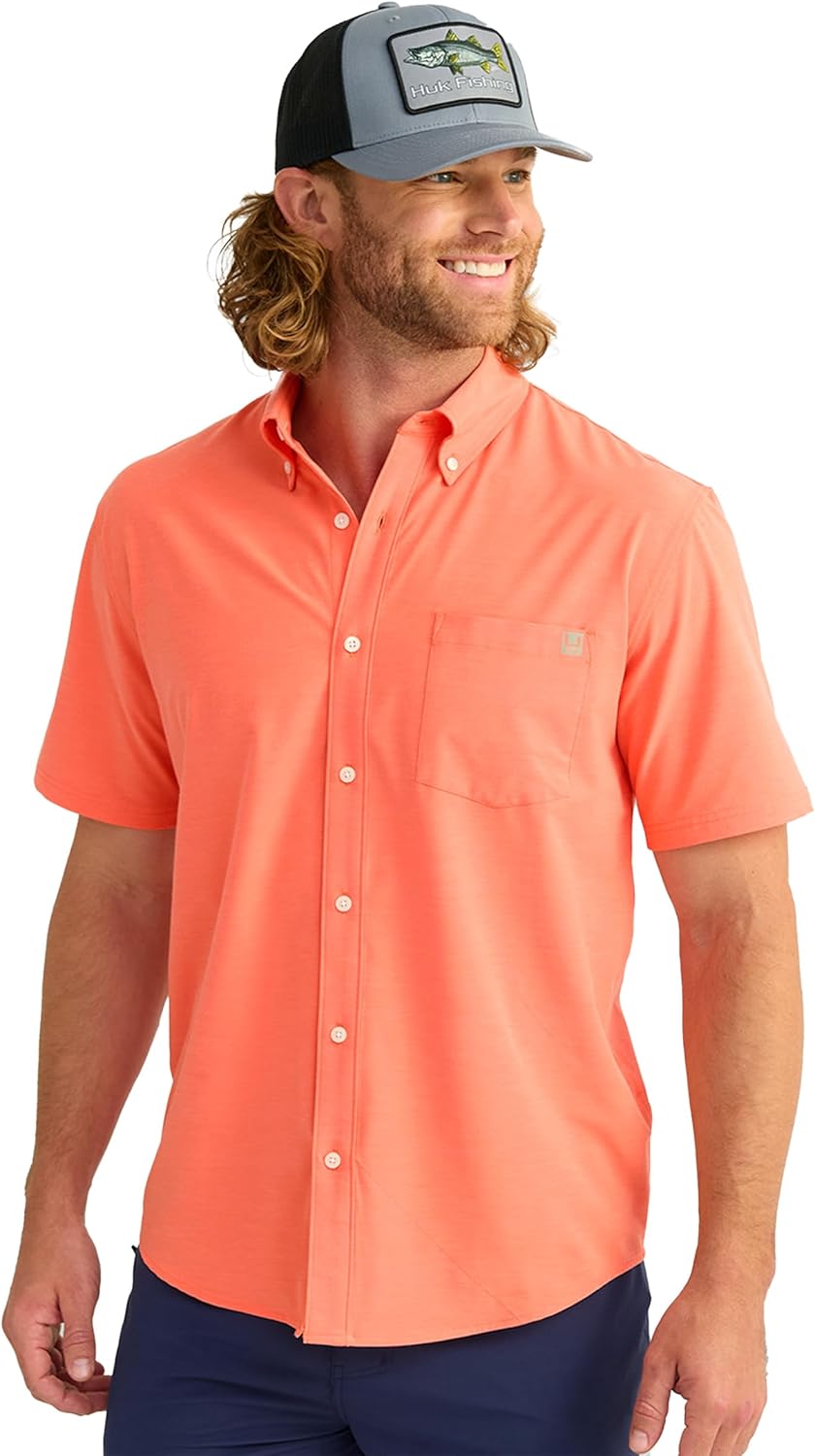 HUK Mens Kona Solid Short Sleeve Fishing Shirt for Comfort