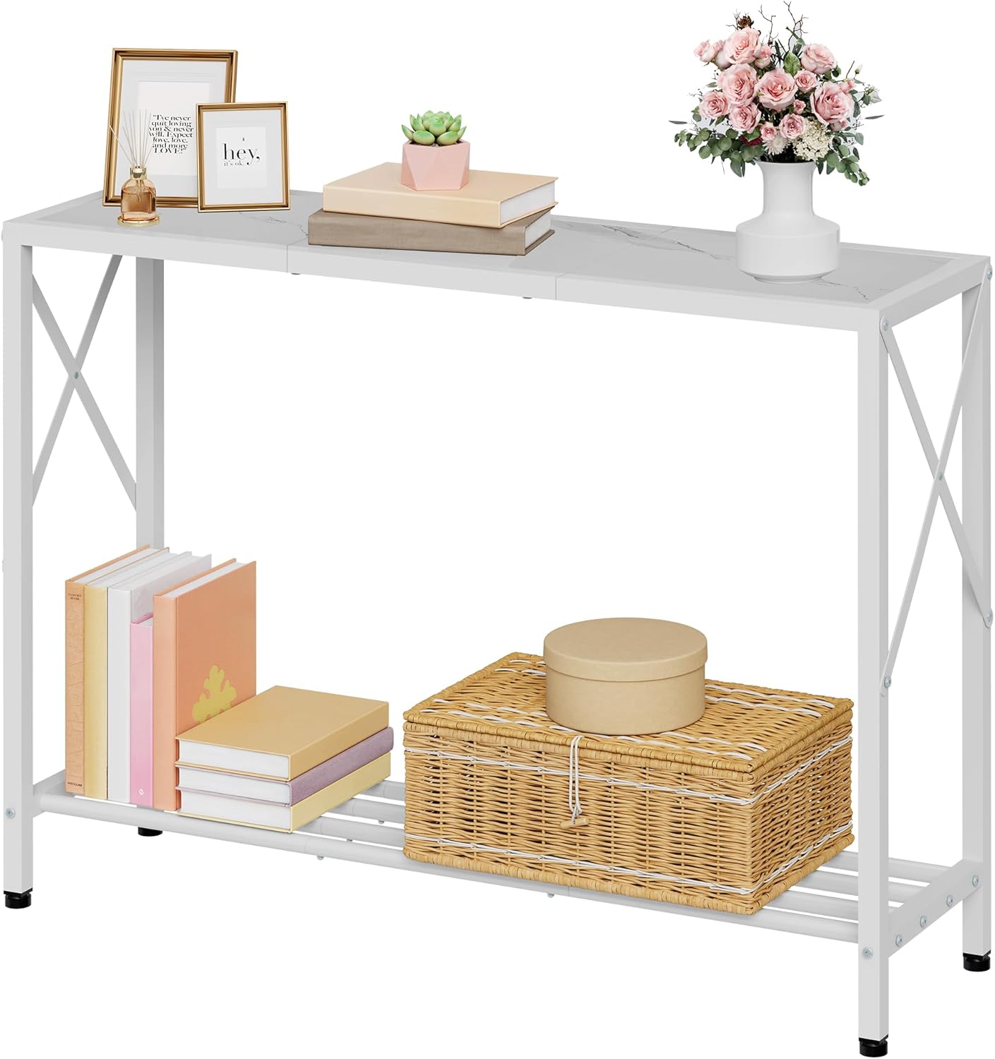 Narrow Console Table with Shelves for Entryway and Hallway