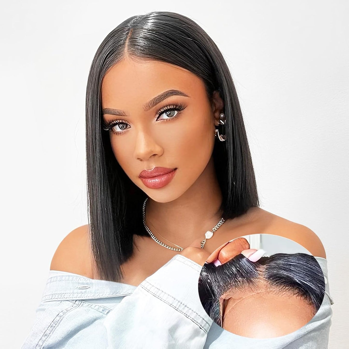 Glueless Closure Human Hair Bob Wig for Black Women - 14 Inch