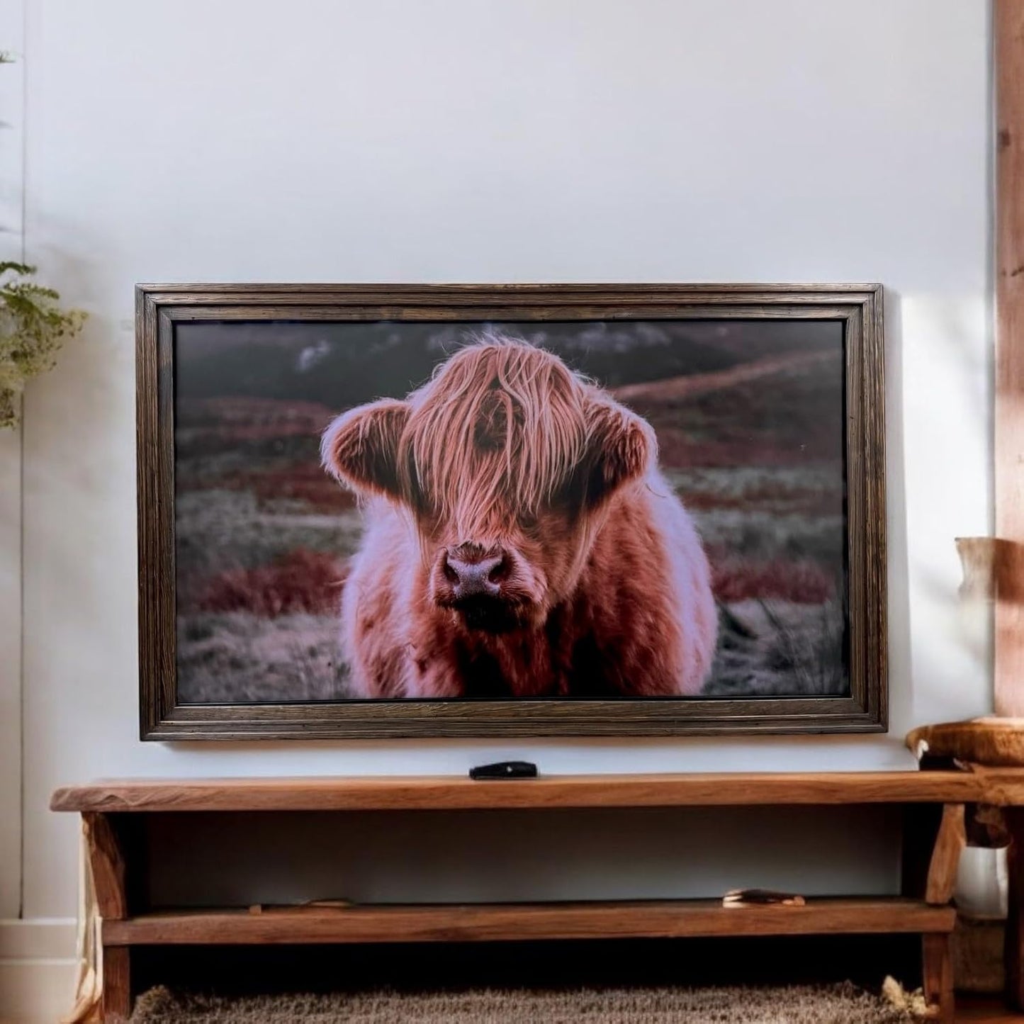 Handmade 55 Hisense Canvas TV Frame - Rustic Dark Wood