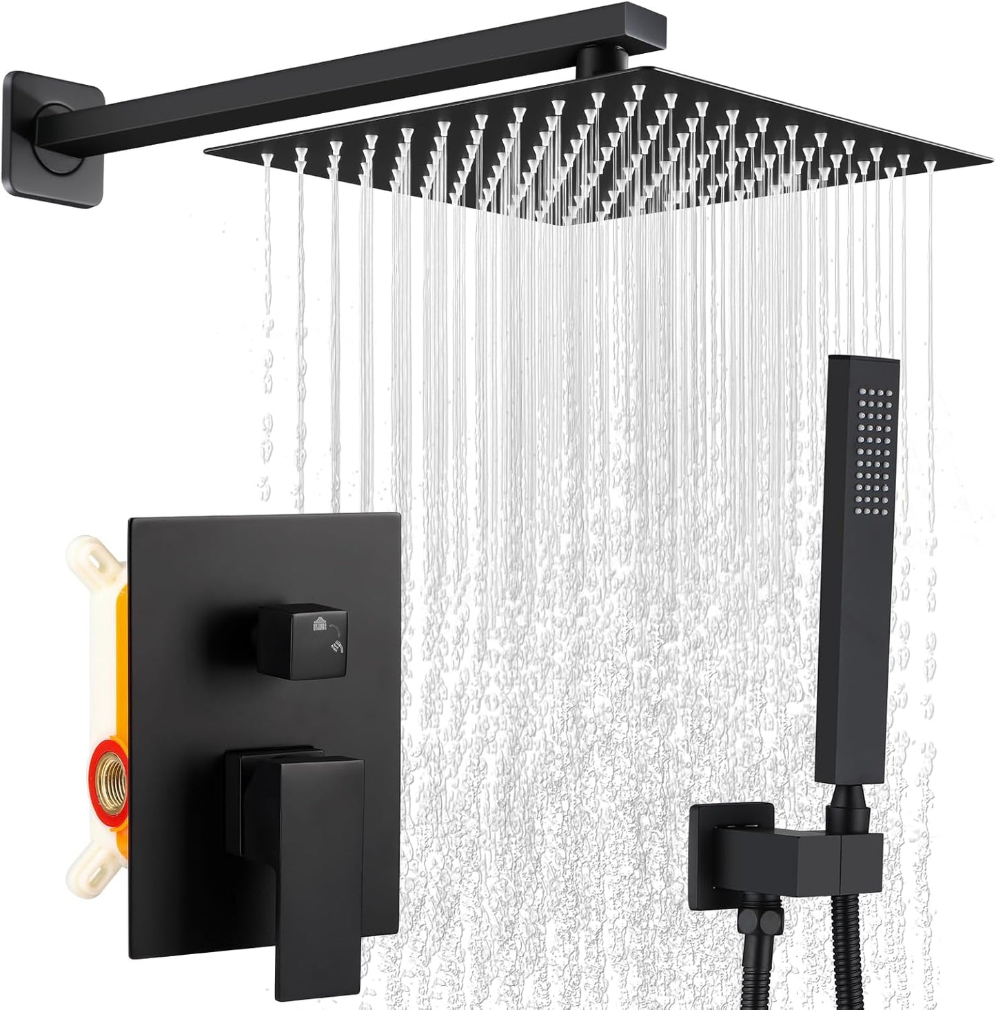 Matte Black Shower Faucet Set with Rainfall Shower Head Combo