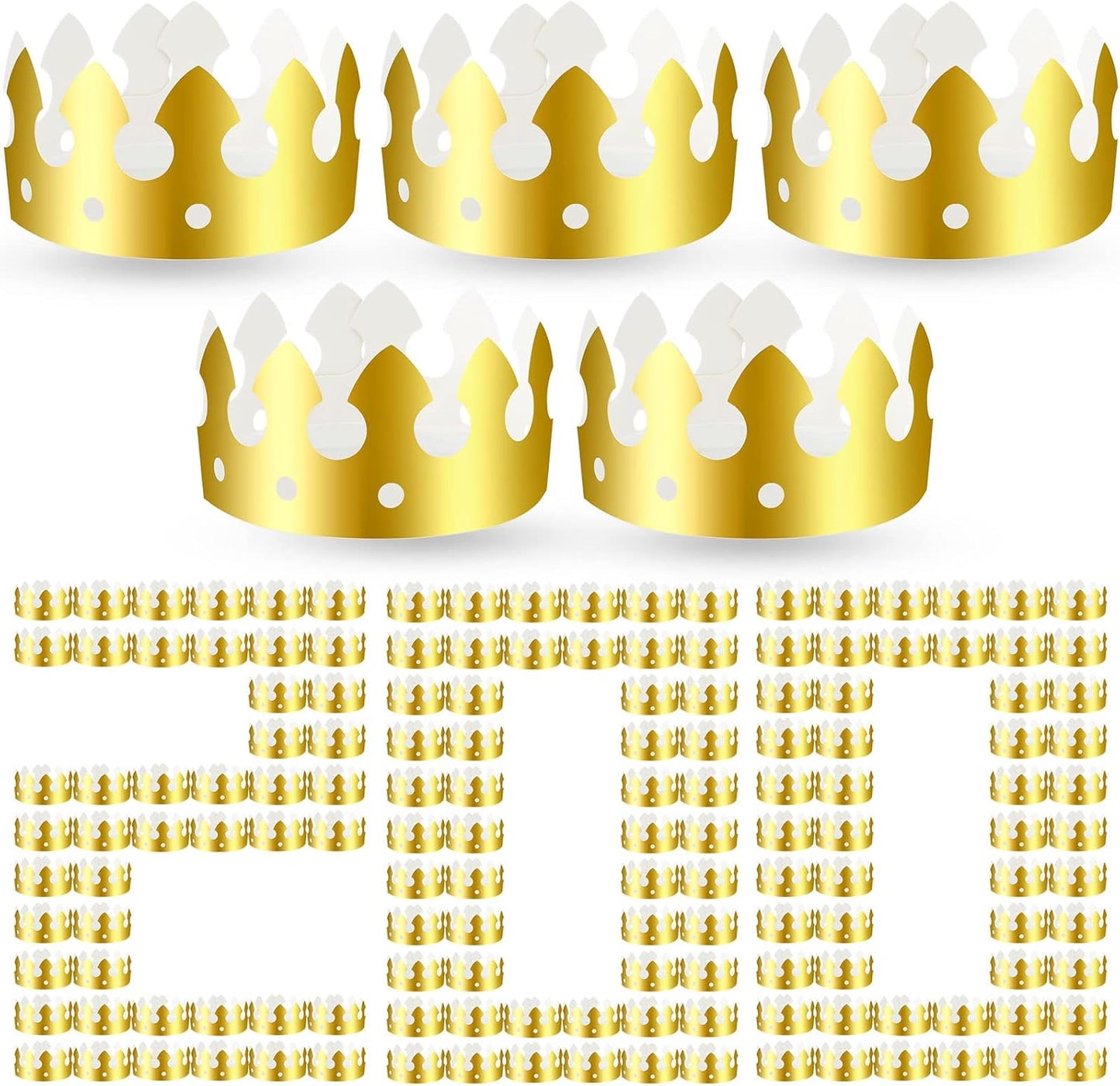 200 Pcs Gold Paper Crowns for Birthday Celebration Parties