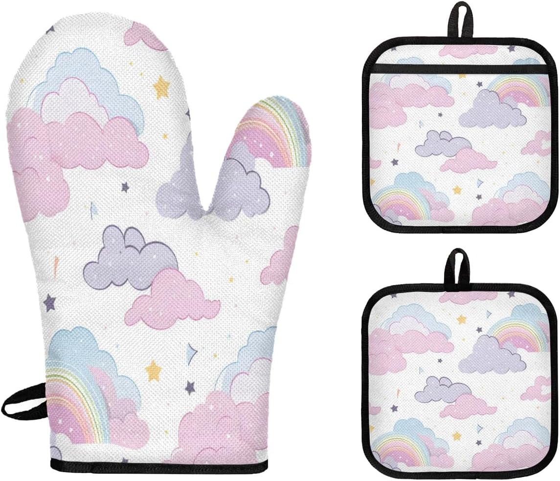 Cute Rainbow Cloud Oven Mitts - Heat Resistant