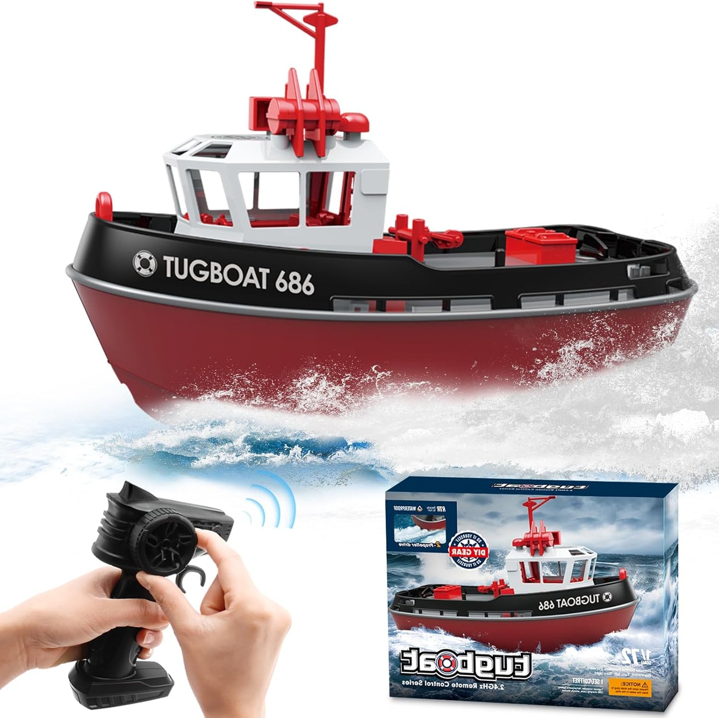 High-Speed RC Tugboat for Pools and Lakes - 40 Mins Play Time