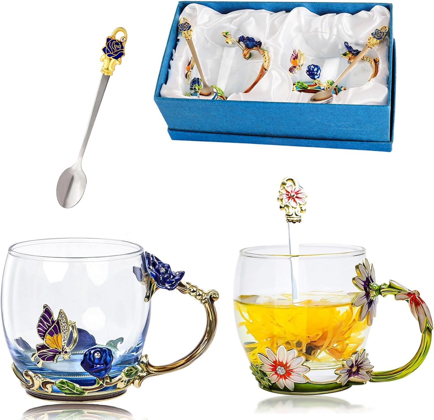 Fancy Tea Cup Glass Coffee Mugs for Tea Lovers and Gifts