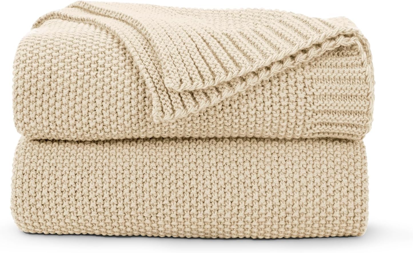 CozeCube Beige Throw Blanket - Soft Cozy Cable Knit for Couch