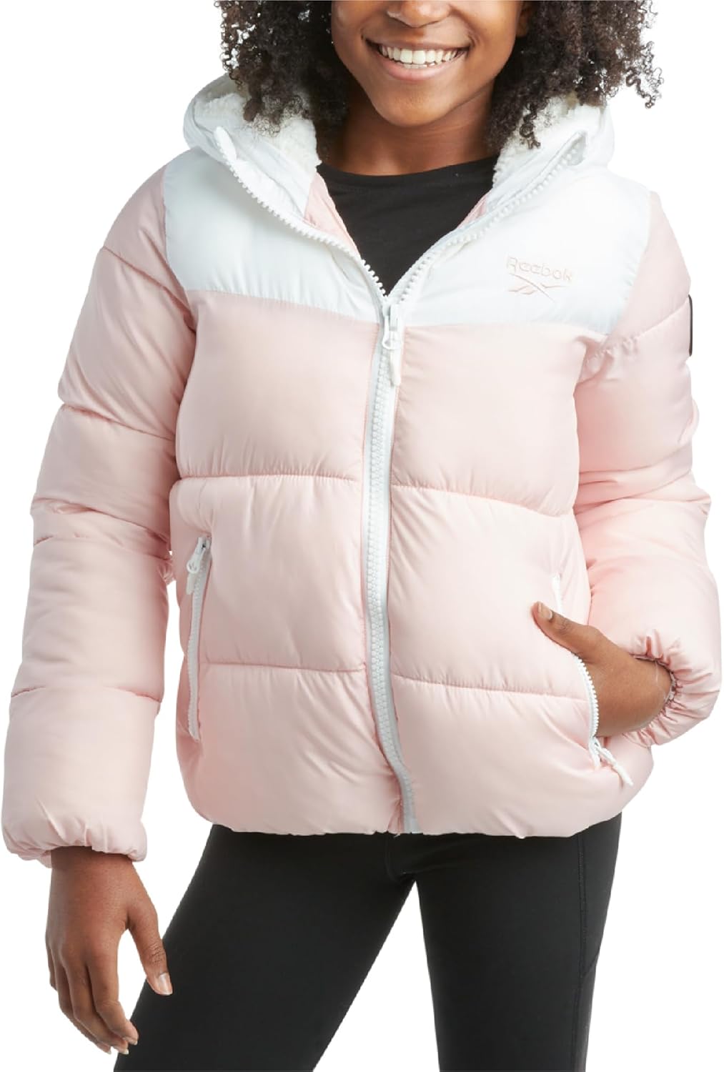Reebok Girls Winter Coat - Heavyweight Quilted Sherpa Puffer