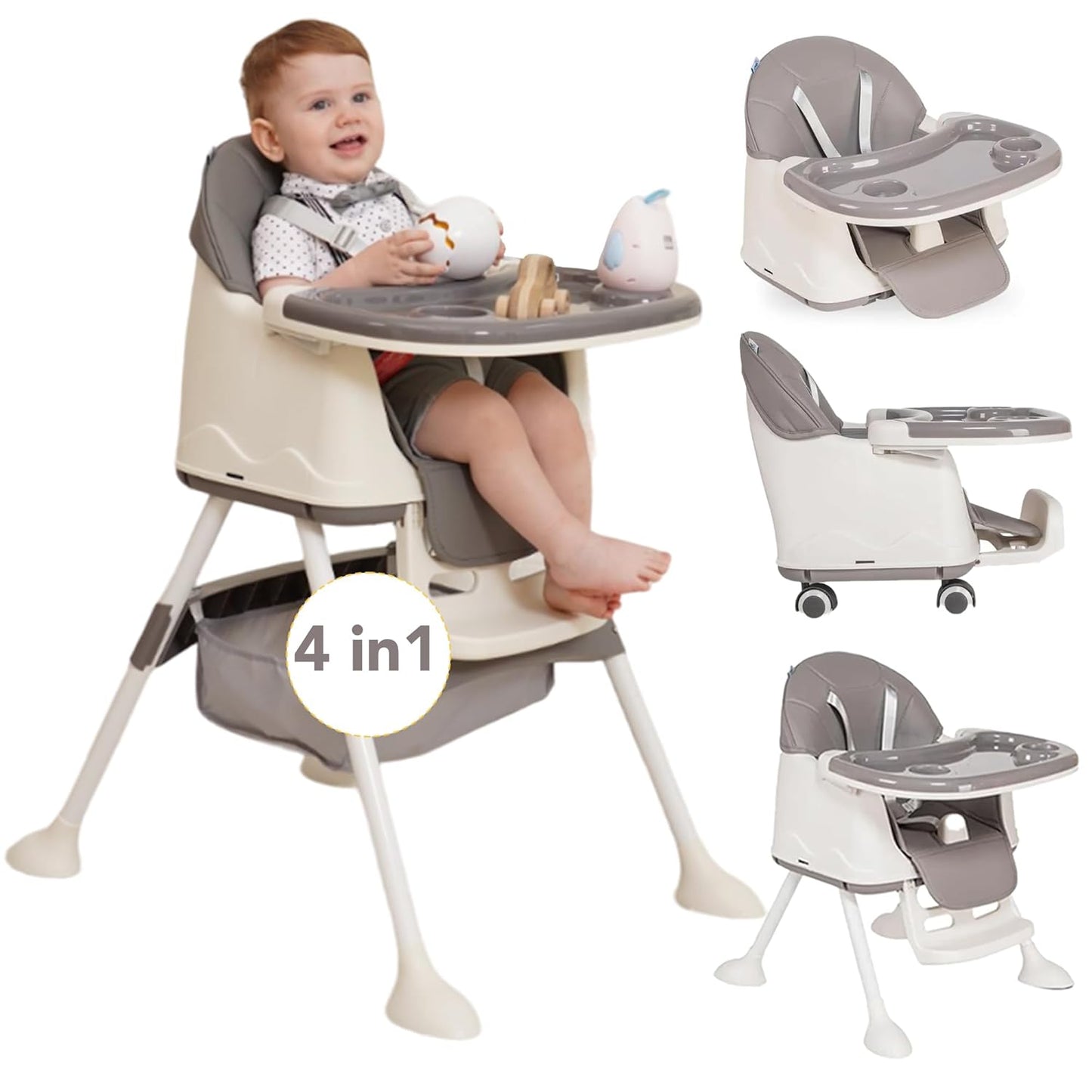4-in-1 Convertible Baby Highchair - Grow with Your Child - Gray