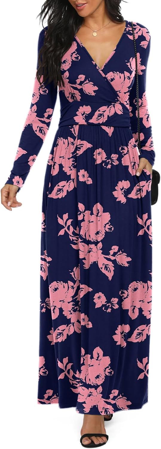 LILBETTER Women Long Sleeve Deep V Neck Maxi Casual Dress Review
