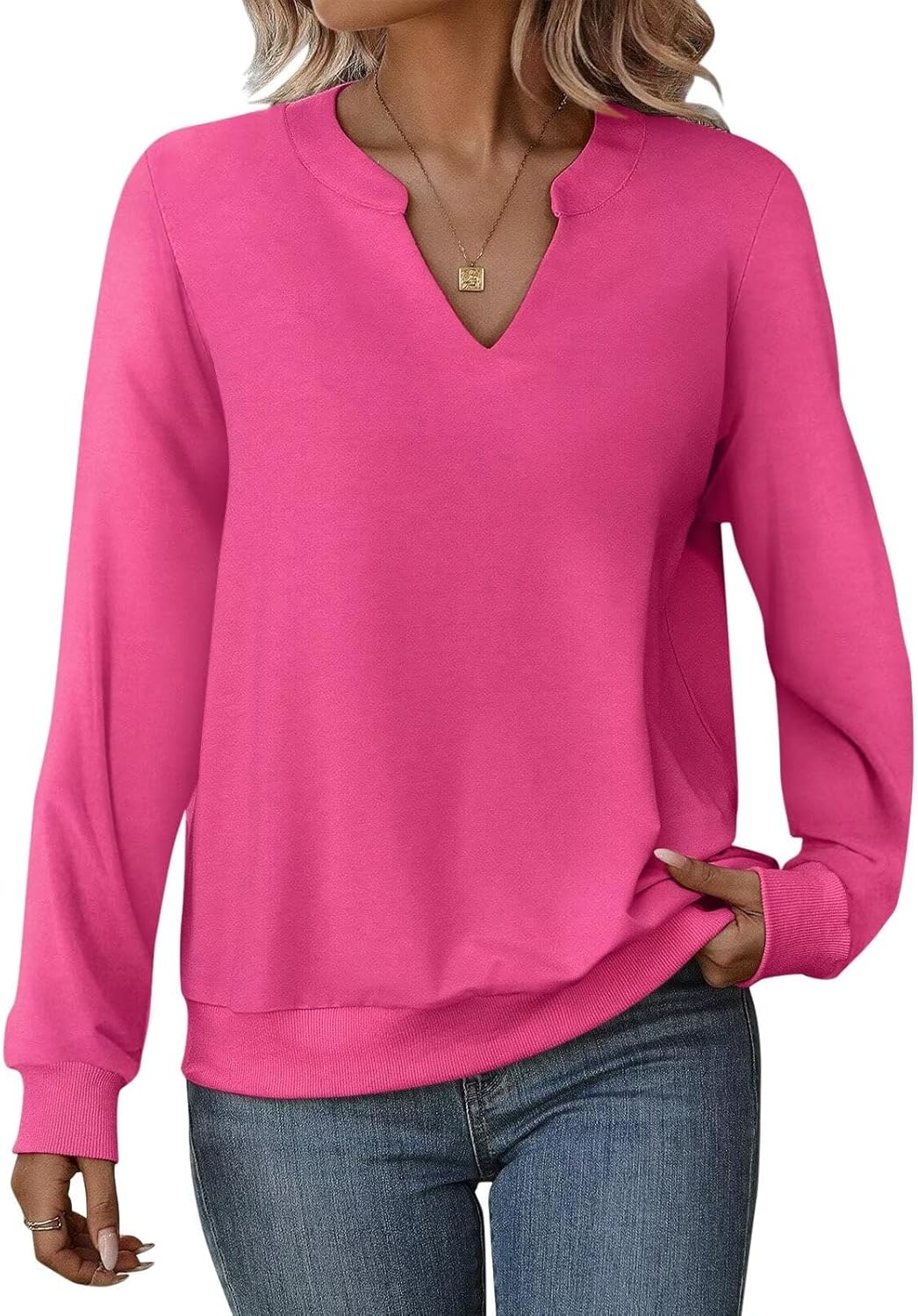 EADINVE Women's Lightweight V Neck Sweatshirt