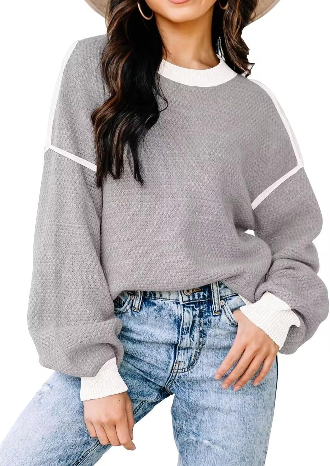Womens Sweaters Fall 2025 Fashion Long Sleeve Color Block Style