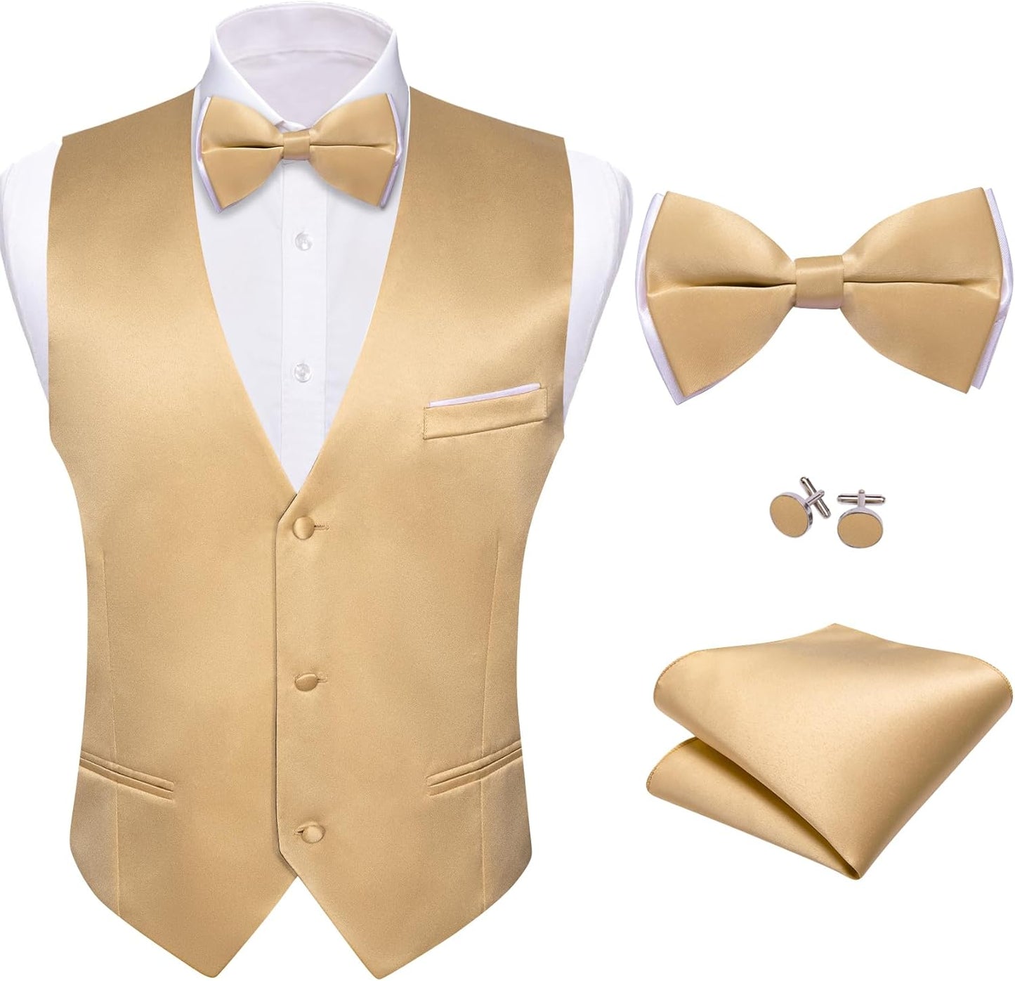 Barry.Wang Mens Suit Vest Bow Tie Set for Weddings and Parties
