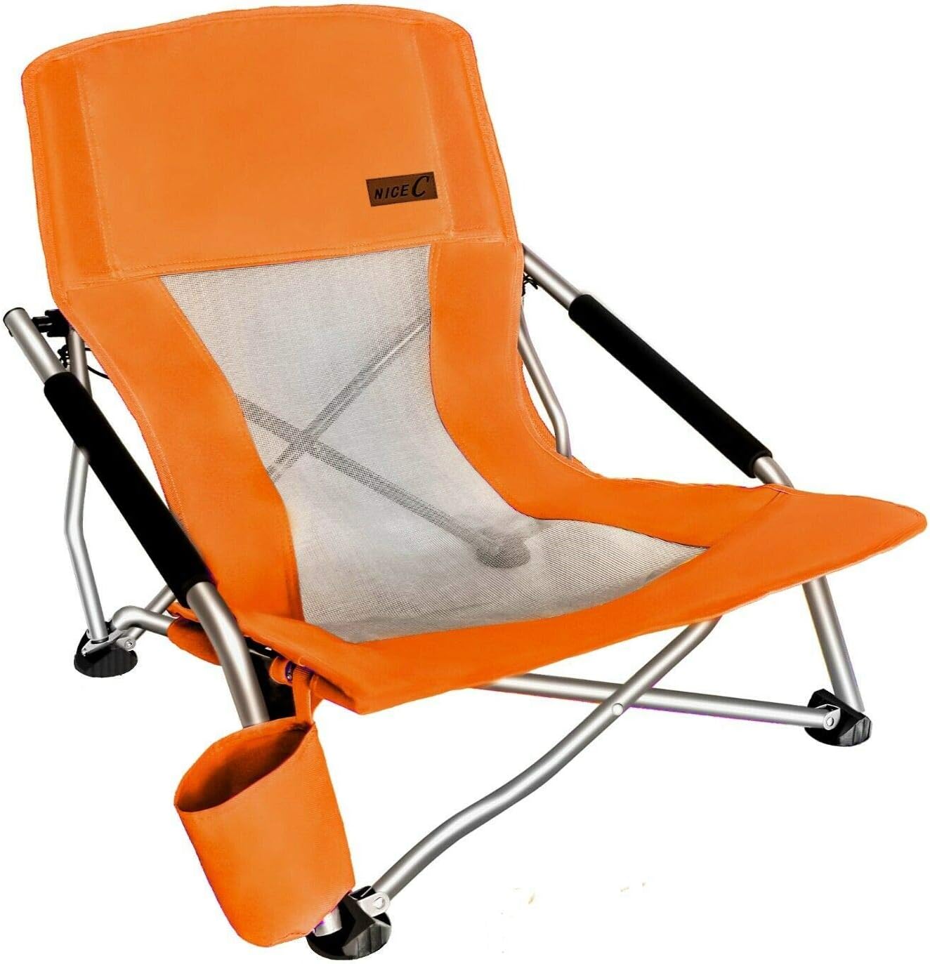Nice C Chair Beach: Portable Low Sling Chair with Cup Holder