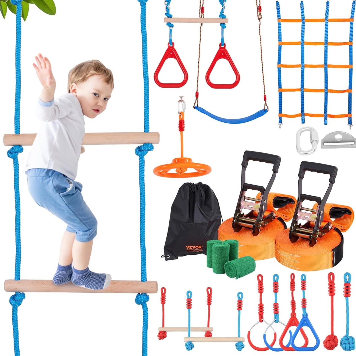 VEVOR Ninja Warrior Obstacle Course for Kids - 60 ft Slacklines