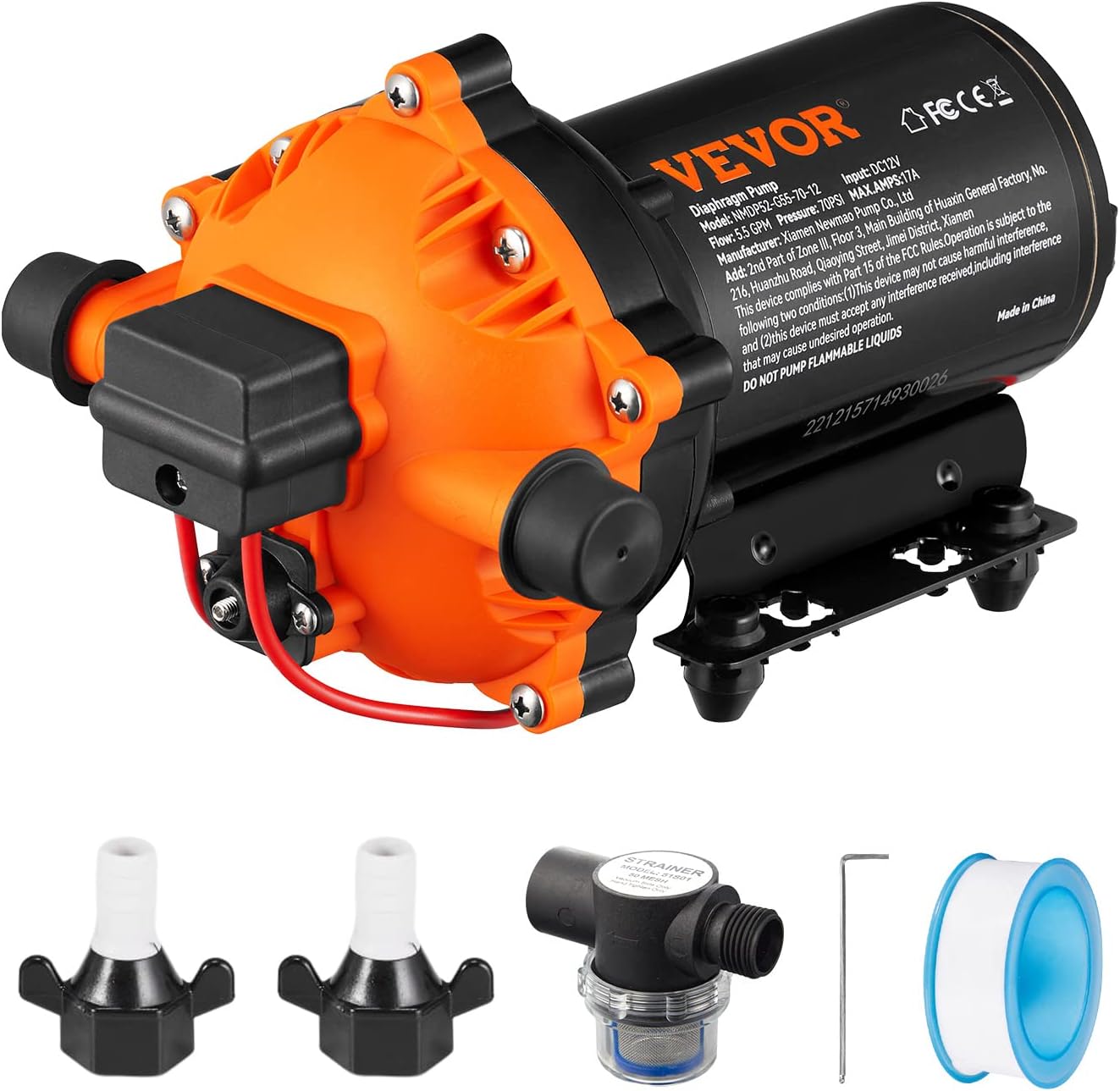VEVOR Water Diaphragm Pump: 12V DC, 5.5 GPM, 70 PSI Power