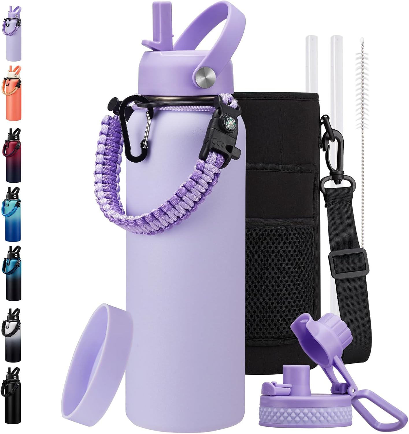 Insulated Water Bottle 40oz with Straw & Spout Lid for Adventure