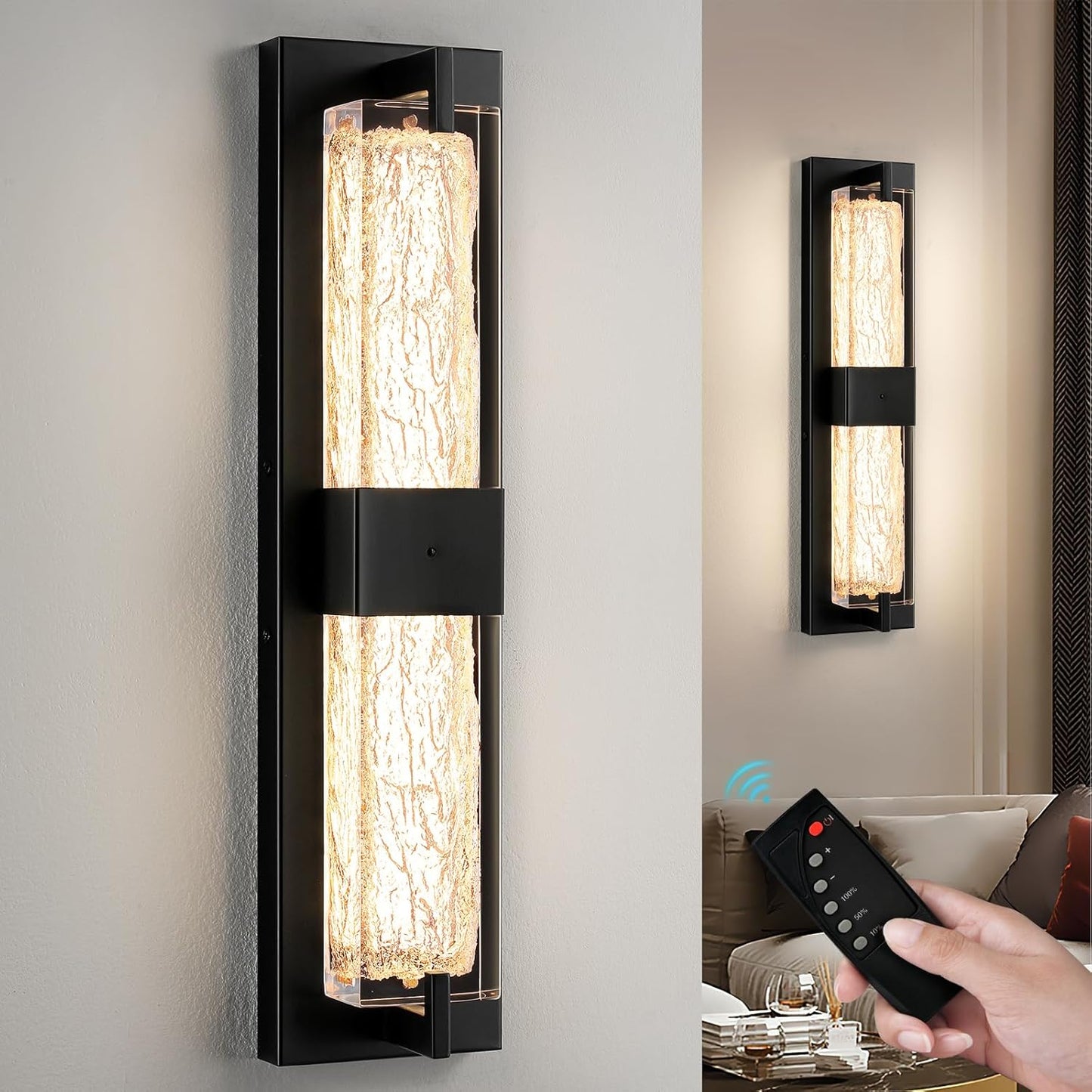 Battery Operated Resin Wall Sconce - Wireless Rechargeable Light