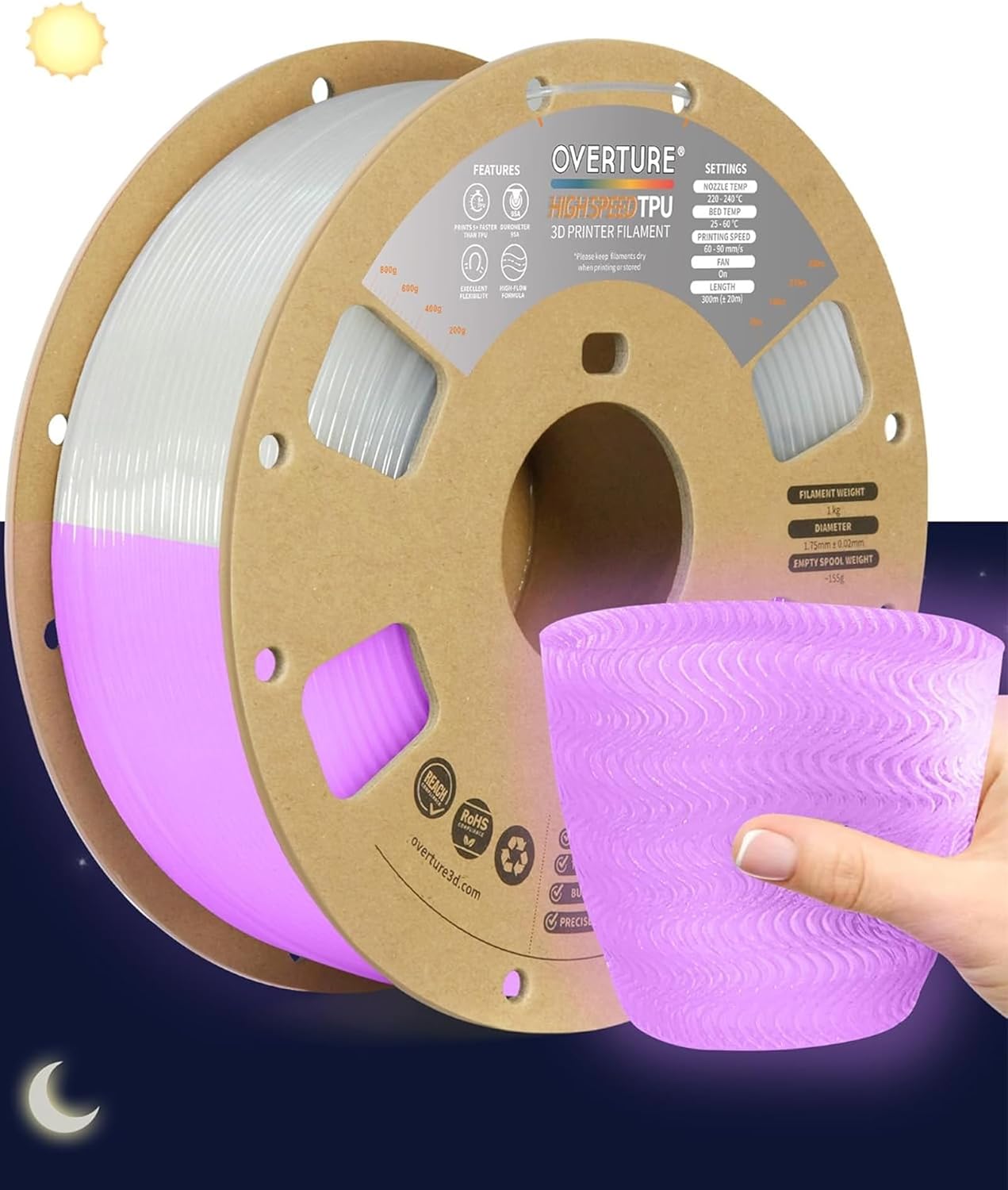 High Speed TPU Filament 1.75mm for 3D Printers - Luminous Pink