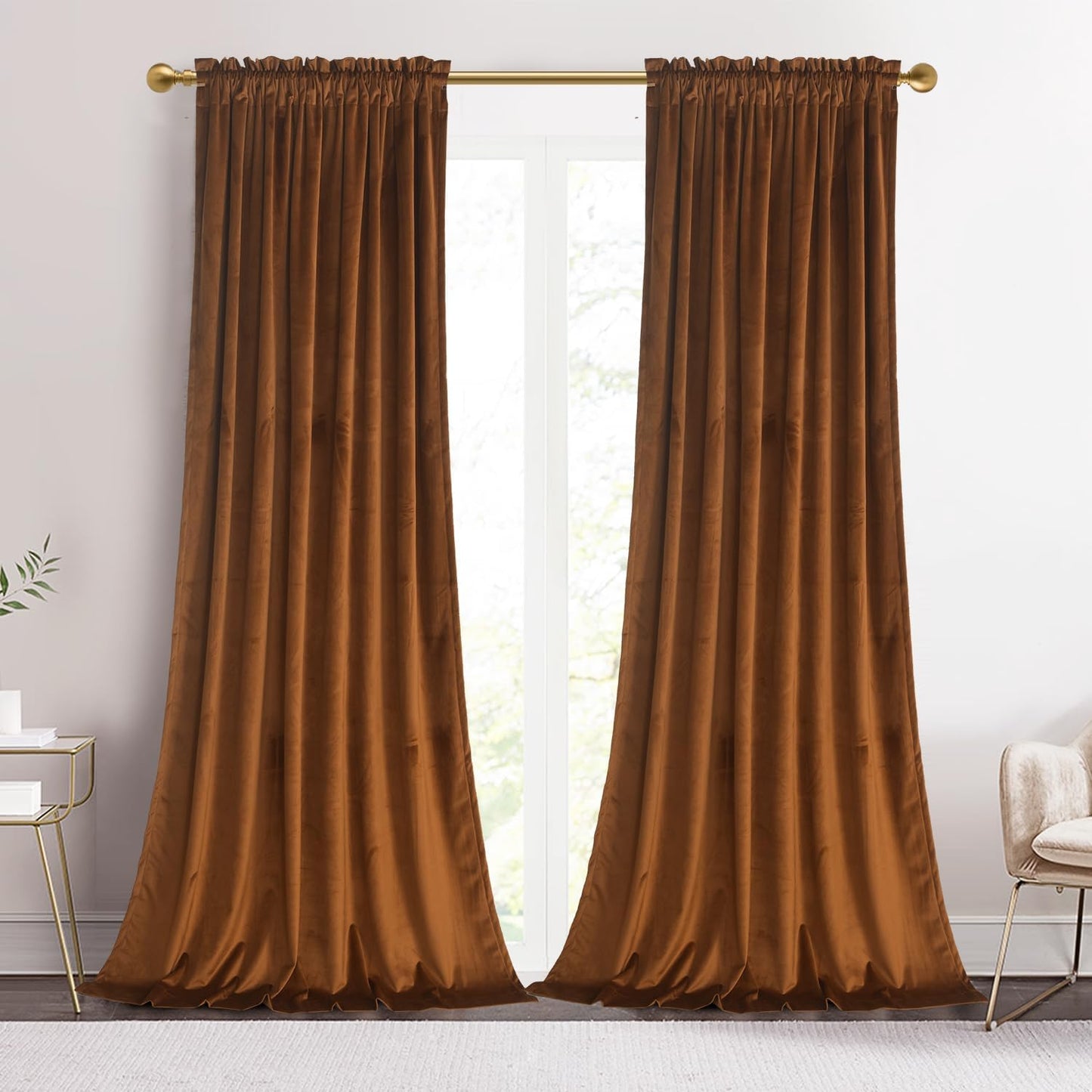 Roslynwood 90-inch Brown Velvet Curtains for Elegant Home Decor