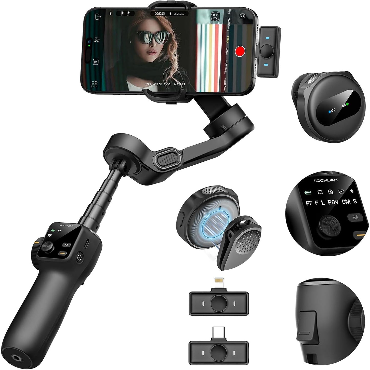 3-Axis Phone Gimbal Stabilizer with Lavalier Mic for Video