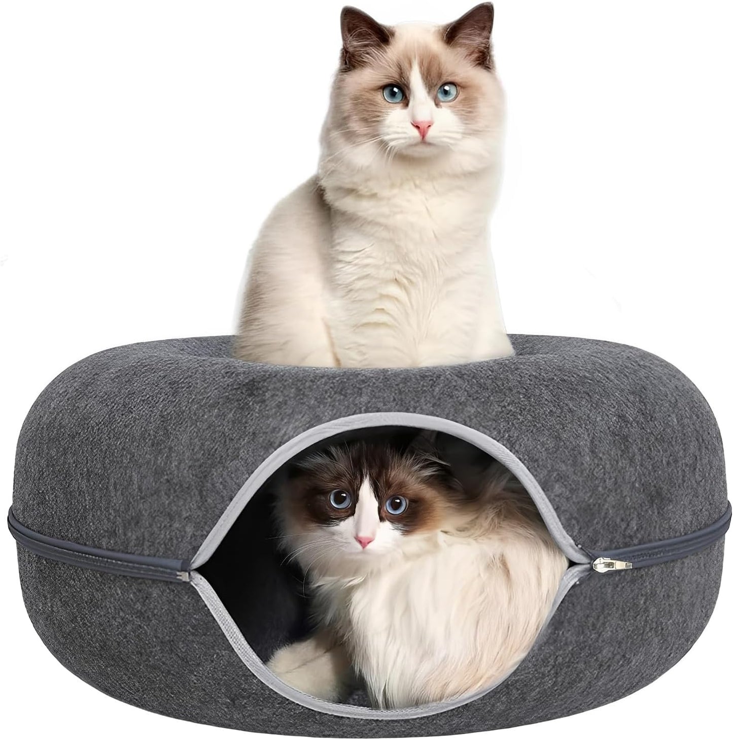 24in Tunnel Bed for Indoor Cats - Cozy Cat Cave with Tunnel