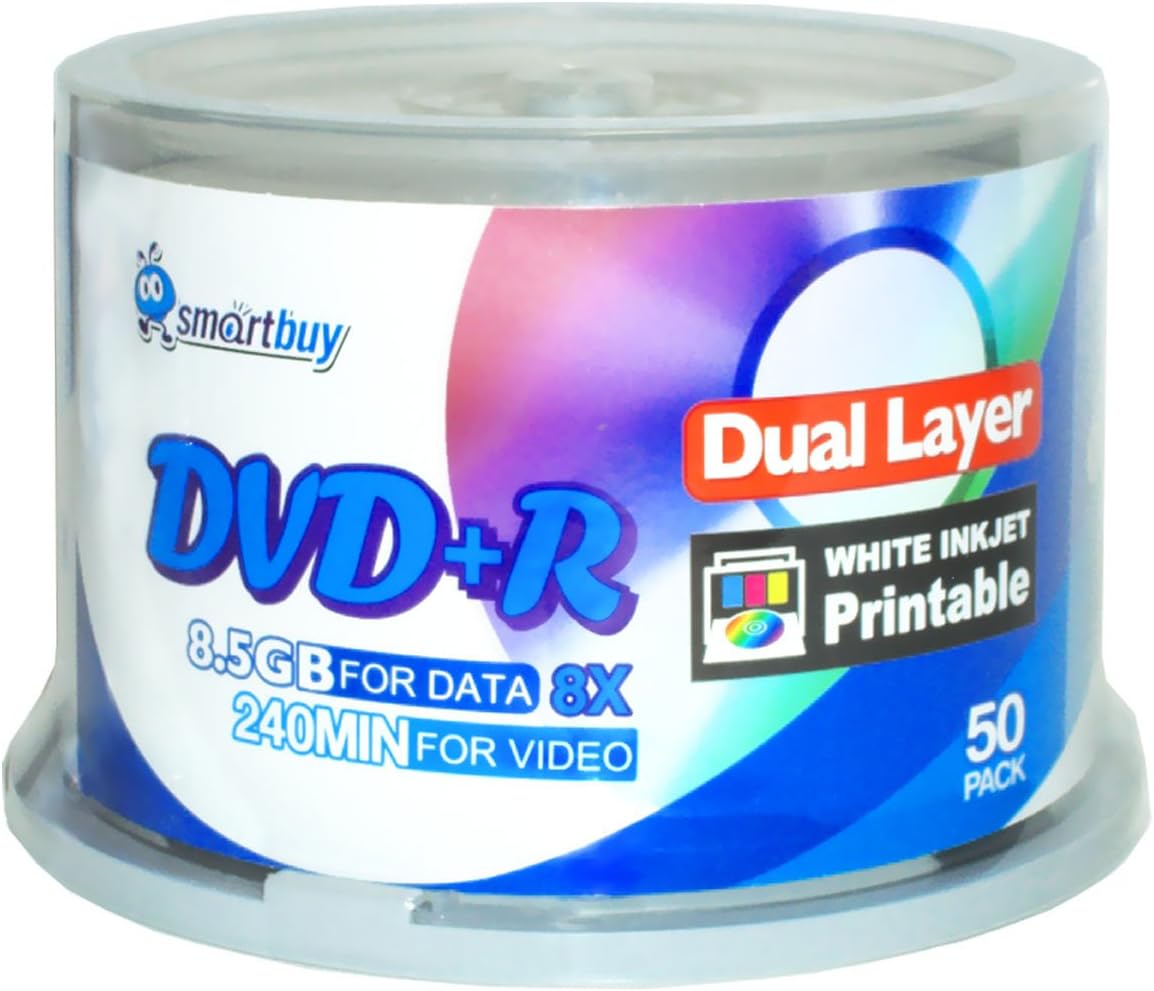 Smartbuy 50-disc 8.5GB DVD+R DL Printable Media with Marker