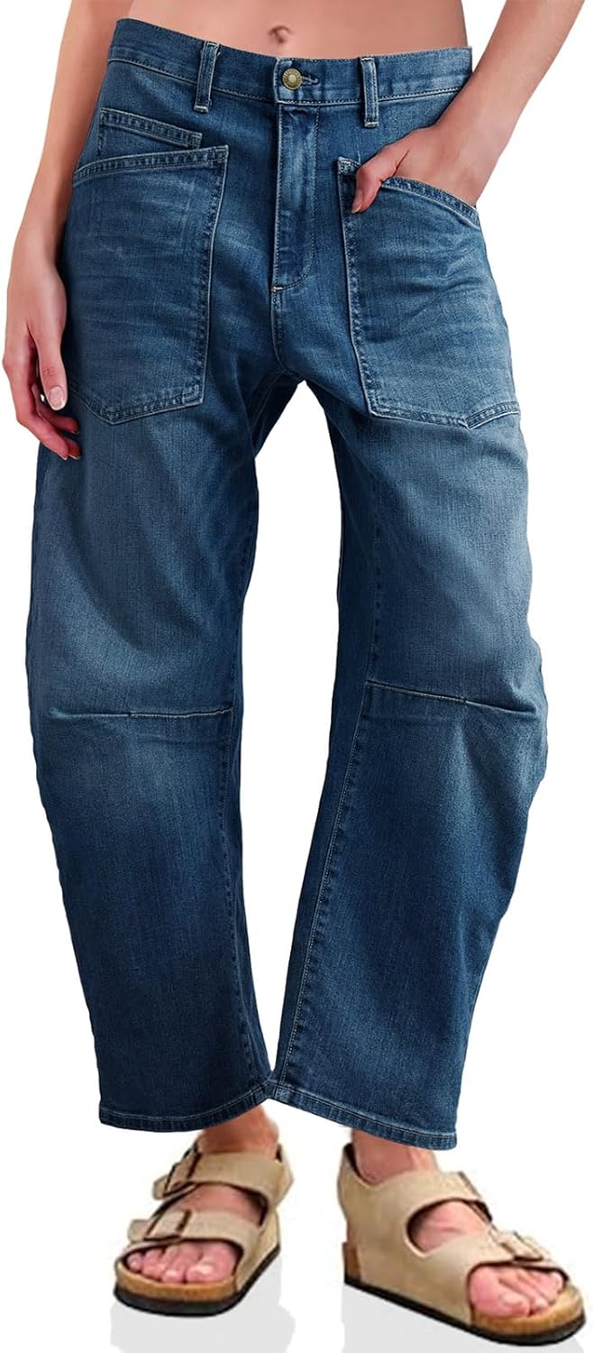 Baggy Barrel Jeans for Women - High Waisted Wide Leg Denim