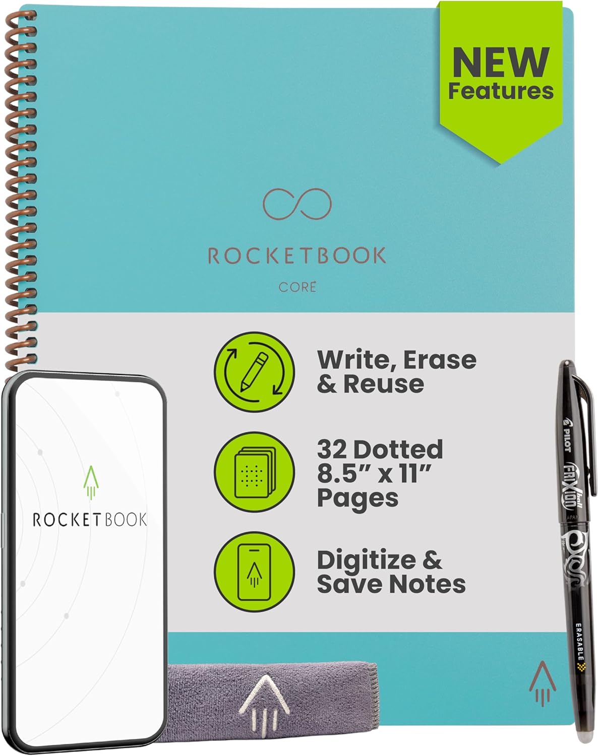 Rocketbook New Core Reusable Spiral Notebook for All Needs