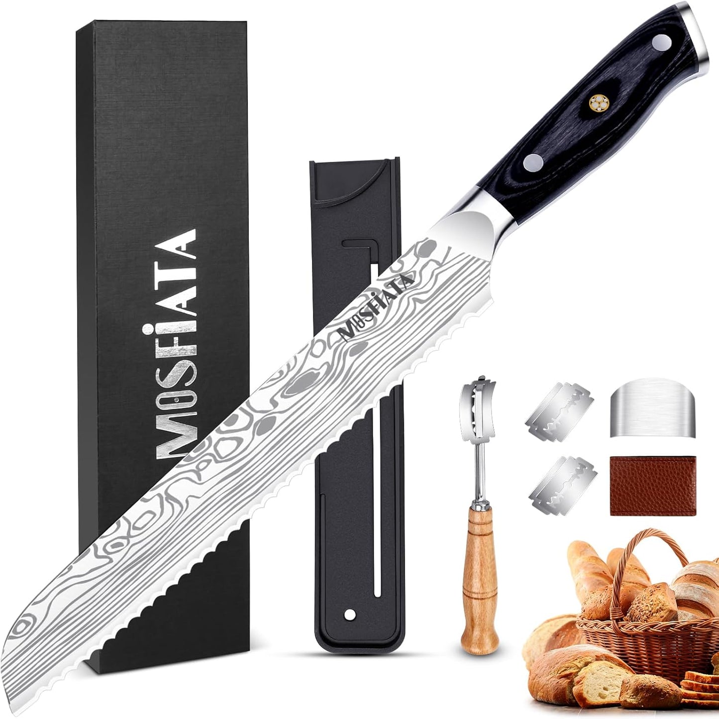 MOSFiATA 8 Inch Bread Knife Ultra Sharp Serrated Slicer