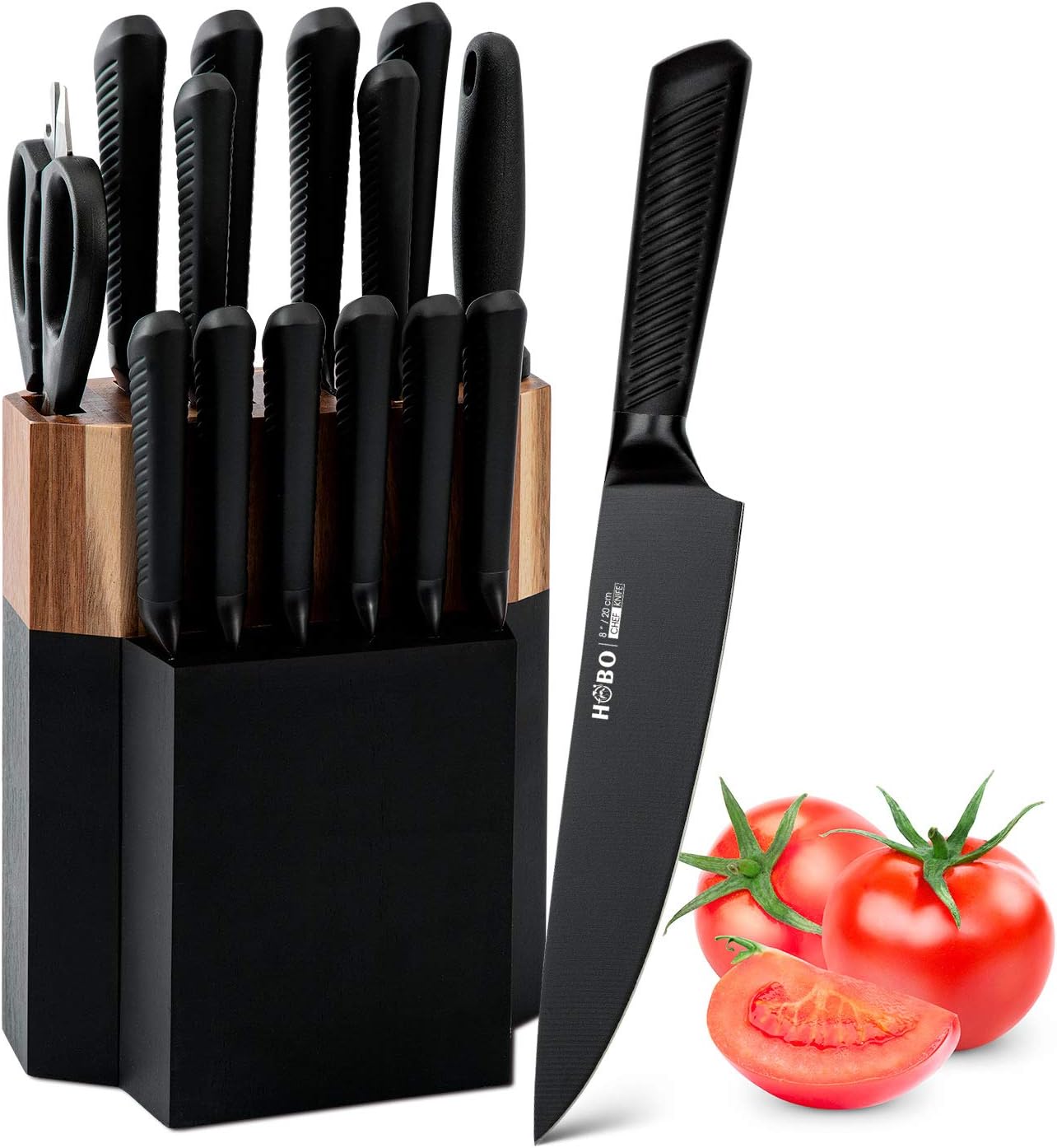 15 Piece Kitchen Knife Set with Sharpener and Steak Knives