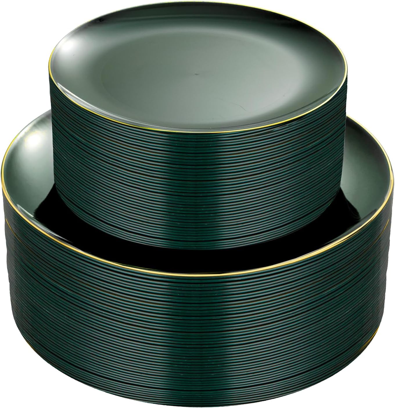 PULOTE 100PCS Green Disposable Plates - Gold Rimmed - Perfect for Parties & Christmas