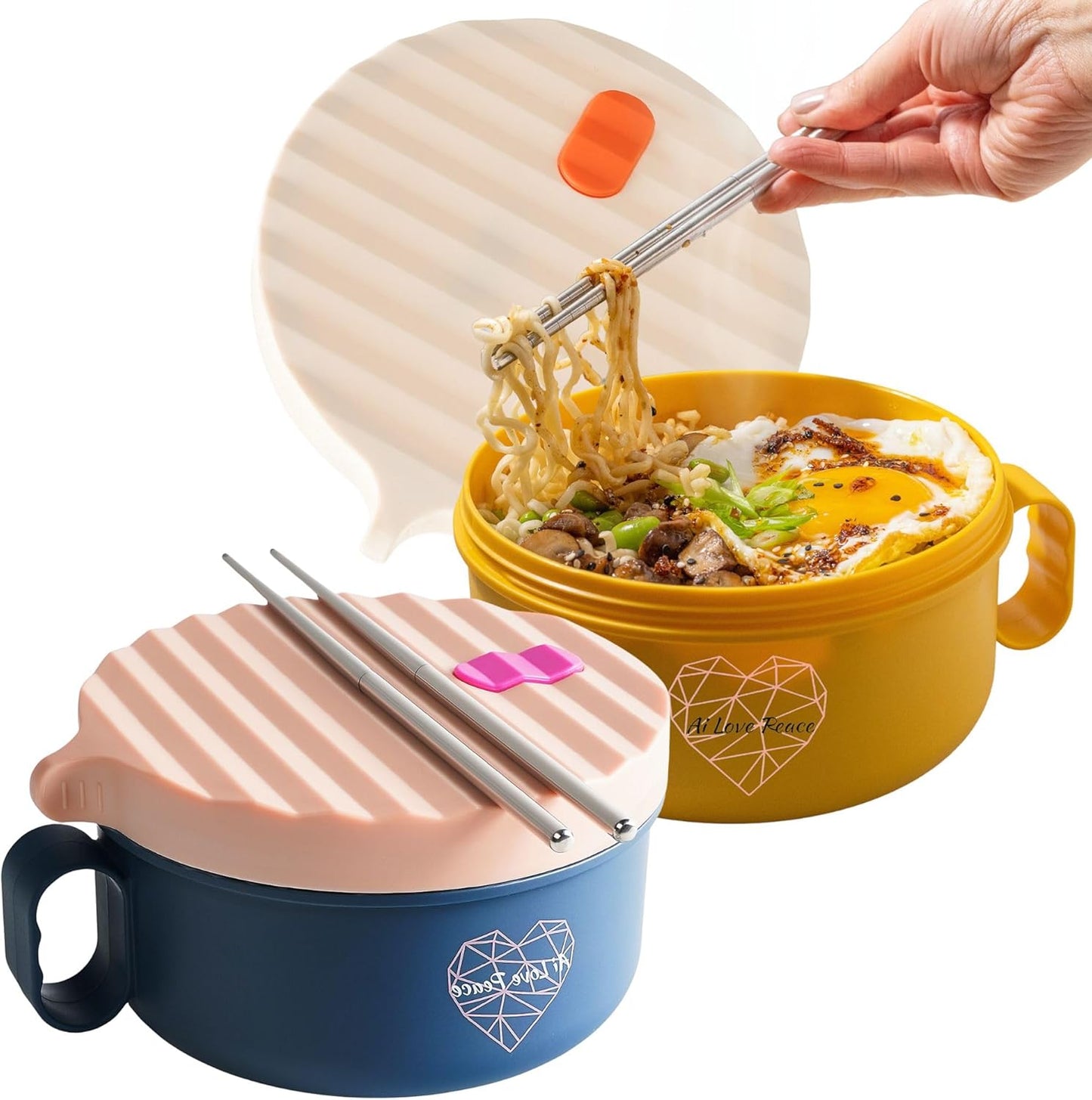 Microwave Ramen Bowl with Lid - Portable Noodle Cooker 40 oz