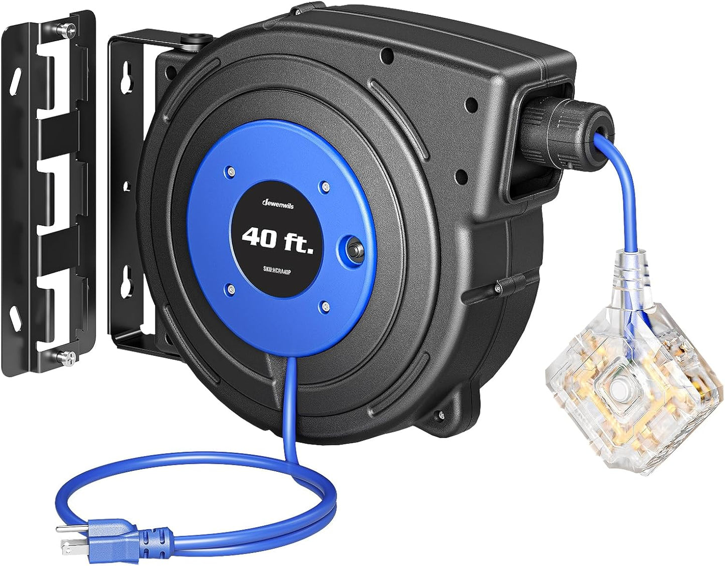 DEWENWILS 40FT Retractable Extension Cord Reel with 6 Outlets