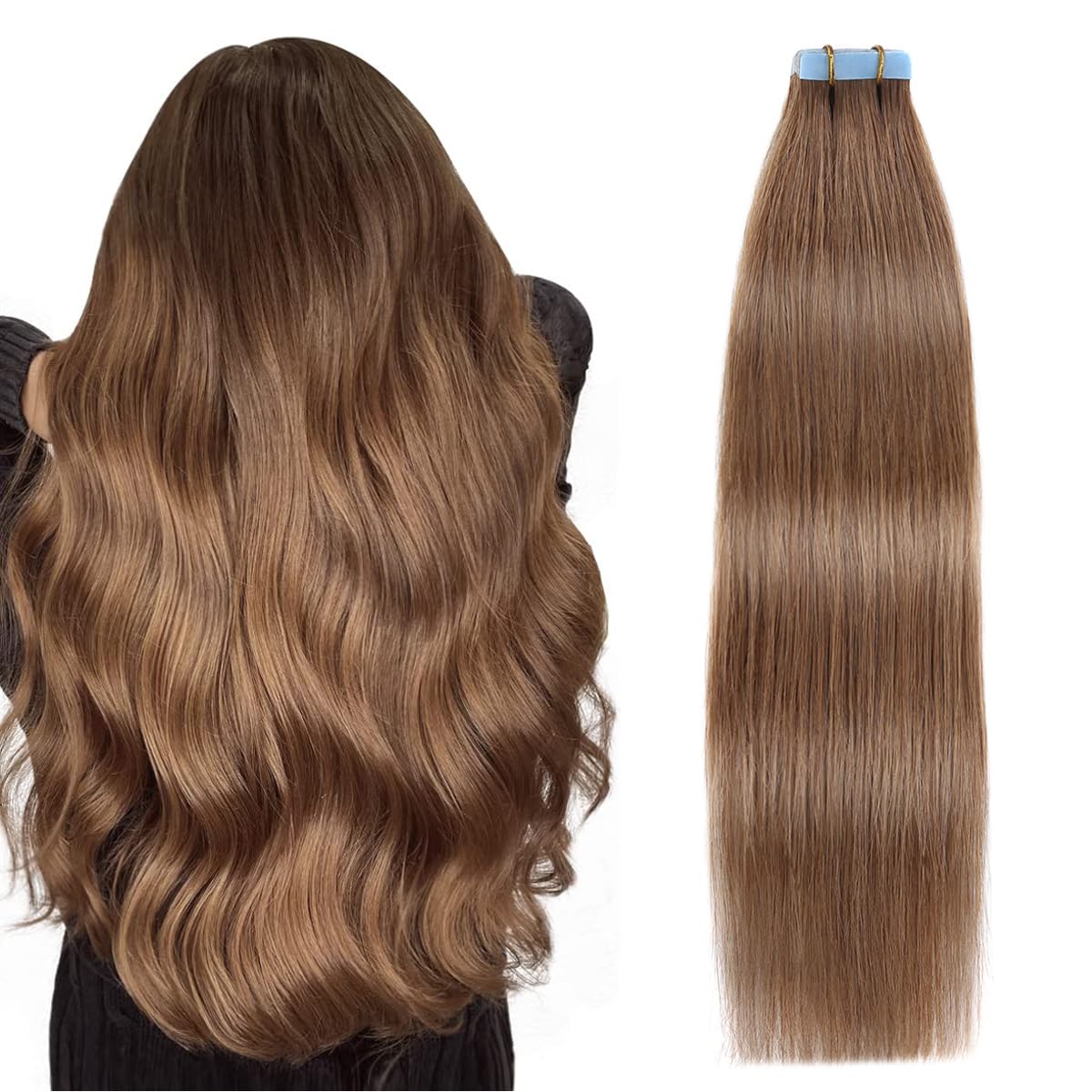 Tape in Hair Extensions Human Hair 20 inches Chestnut Brown