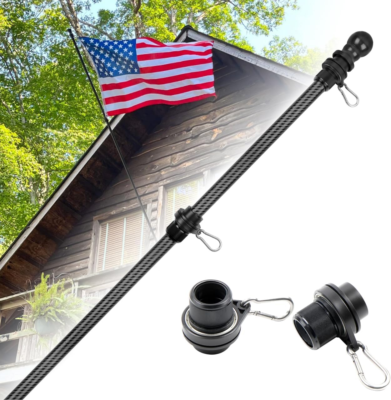 HIBLE Tangle Free Flag Pole - 7 FT Carbon Fiber Adjustable Design