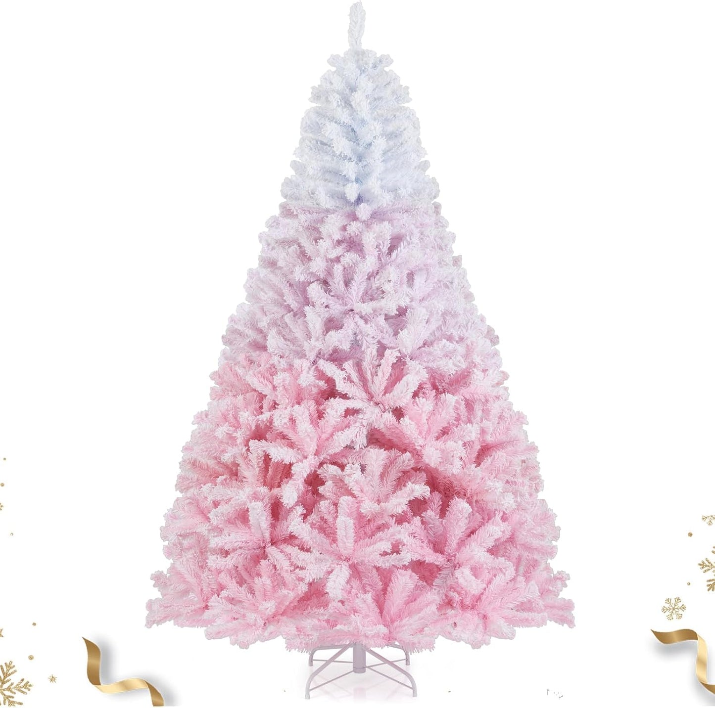 7 Ft Flocked Christmas Tree with 1264 Branch Tips for Holidays