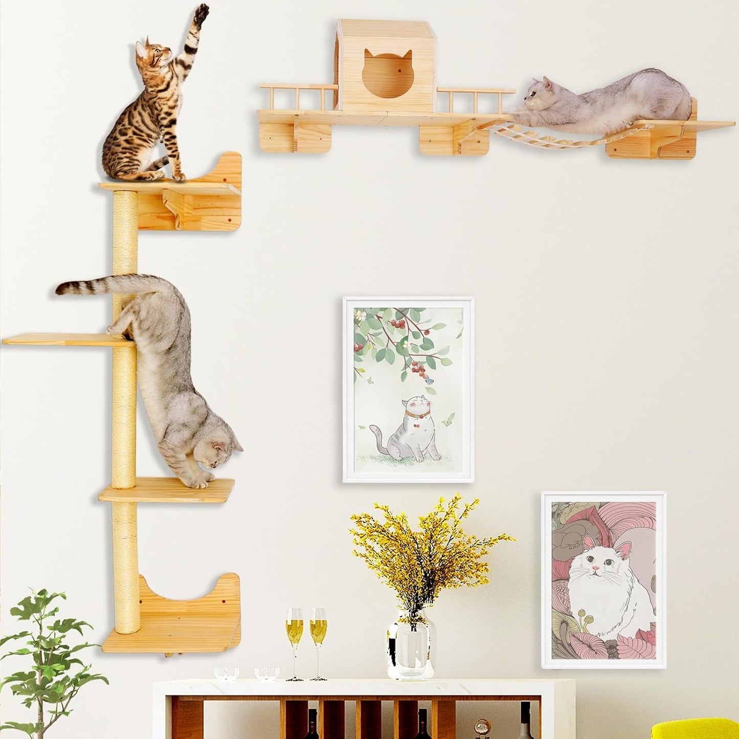 Cat Shelves for Wall - Climbing Shelves with House and Ladder