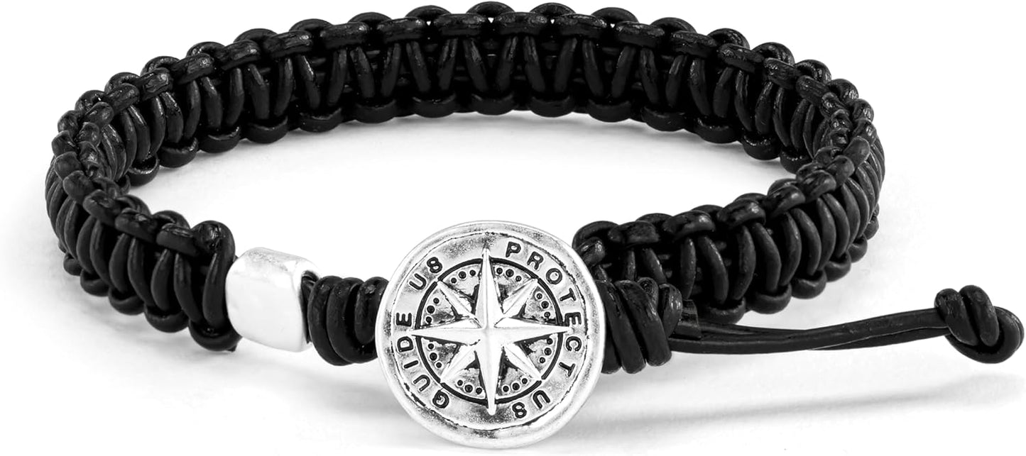 DEMDACO Men's Compass Bracelet, Black/Silver, 8.5 Inch