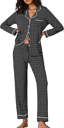 Ekouaer Pajamas Women's Long Sleeve Sleepwear Soft Button Down