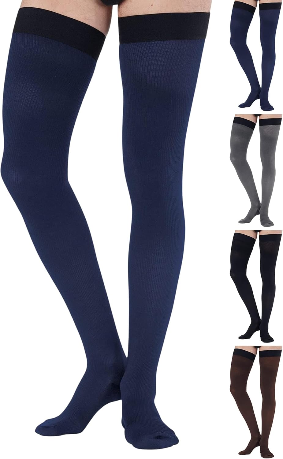 Thigh High Compression Socks for Men 20-30 mmHg - Navy 3X-Large