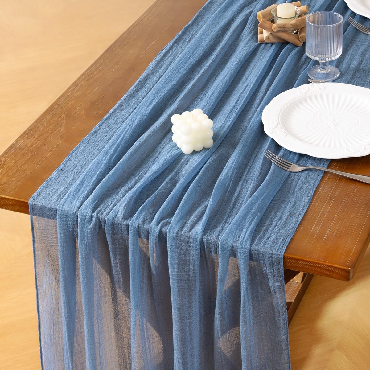Socomi Dusty Blue Cheesecloth Table Runner for Weddings & Events