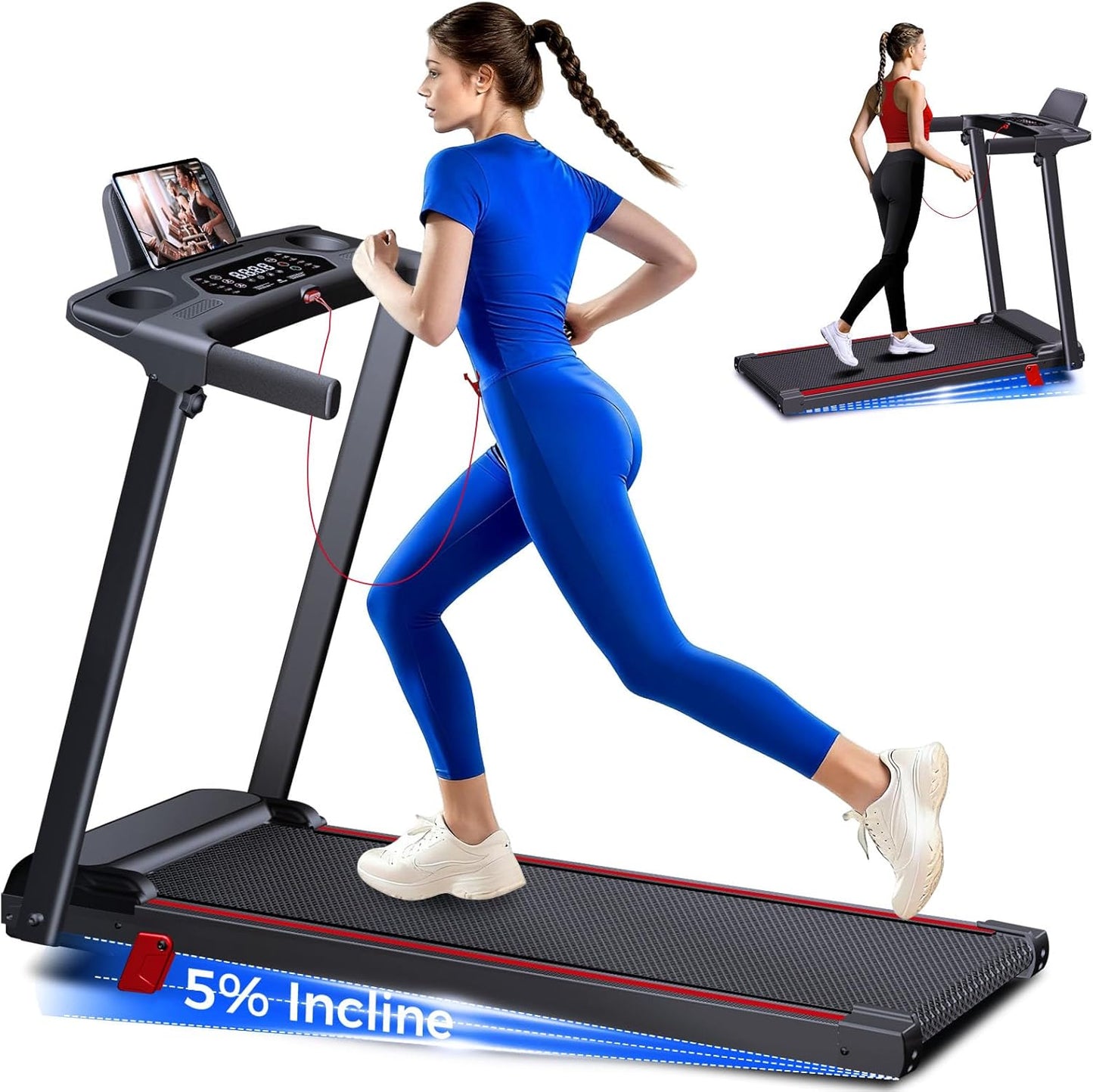 Portable Folding Treadmill with 5% Incline for Home Fitness
