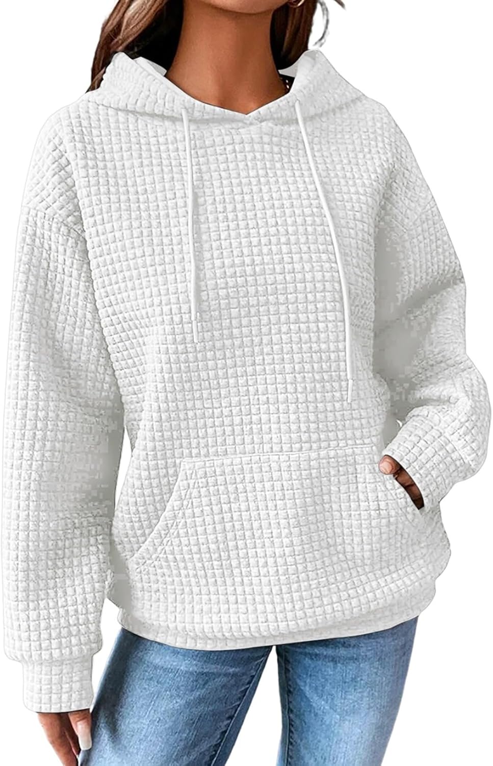 SHEWIN Womens Casual Long Sleeve Waffle Pullover Hoodie Tops