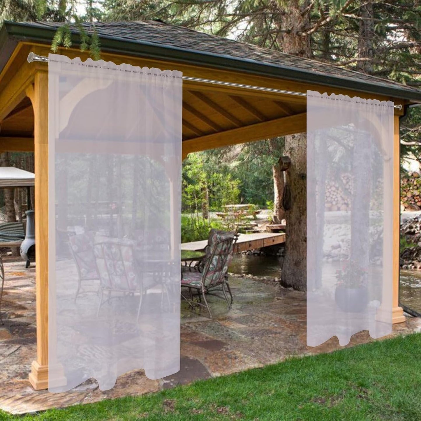 SpaceDresser Waterproof Outdoor Sheer Curtains for Patio Use